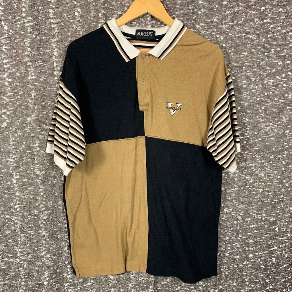 Vintage Aureus Vanderbilt University Polo Shirt Colorblock Striped Men's XL